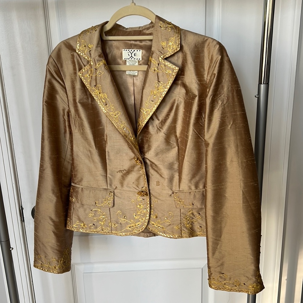 iXE 100% silk shell, polyester lining with gold embroidery and embellishments